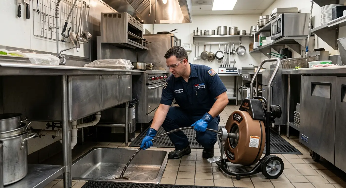 Commercial drain cleaning service in a restaurant kitchen in Louisville
